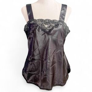 Wondermaid Black Satin Lace Trim Cami Top